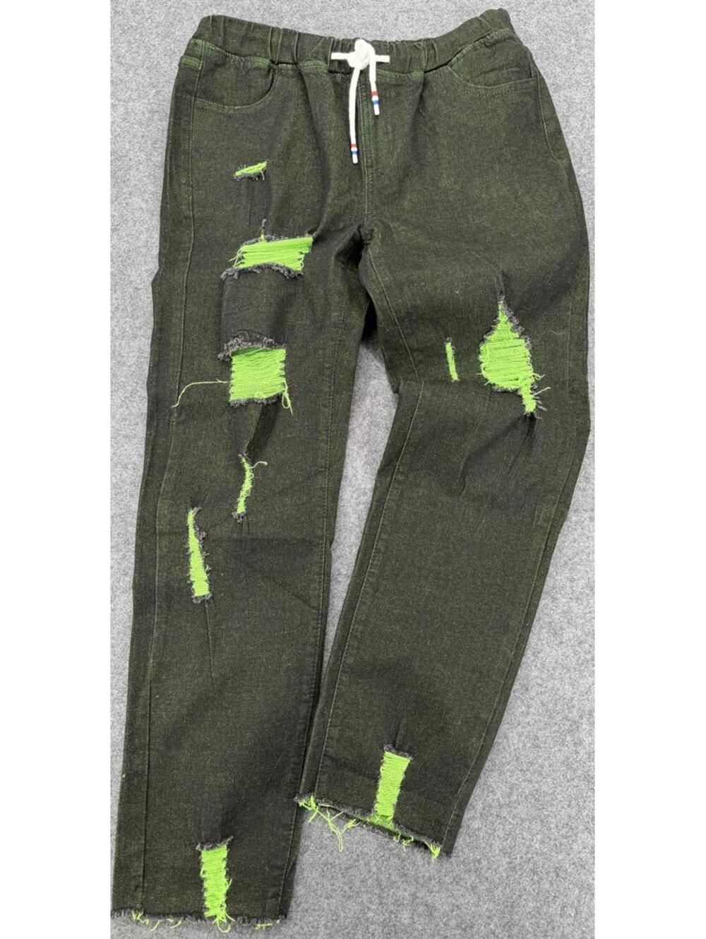 Distressed Green Ripped‎ Jogger Pants XL Cotton Blend